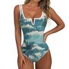 Women's Color-Blocked One-Piece swimsuit With A Sexy V-neck