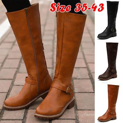 Γυναικείες χειμερινές casual μακριές μπότες Γυναικεία μόδα Δερμάτινες μπότες ψηλά στο γόνατο Μπότες φερμουάρ Knight Μπότες Cowboy Plus Size 35-43