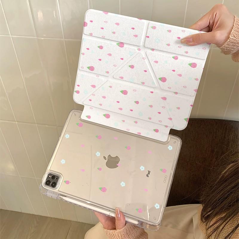 Strawberry Raindrop IPad Mini Case With Pencil Holder Fit 10th/11th Gen Pro 11/13-inch Y Fold Design