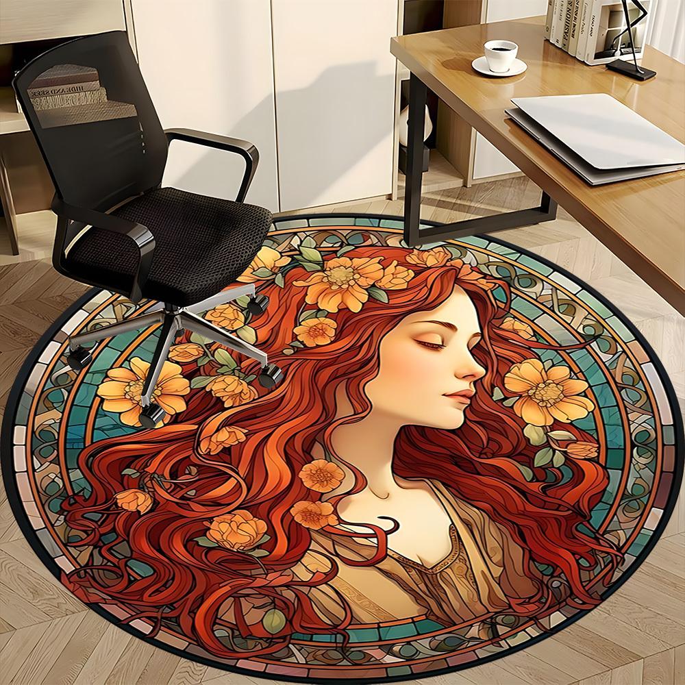 1pc Floral Portrait Office Round Area Rug, Indoor Mat Suitable For Office, Under Office Chairs Bedroom Living Room Home Decor, Room Deco