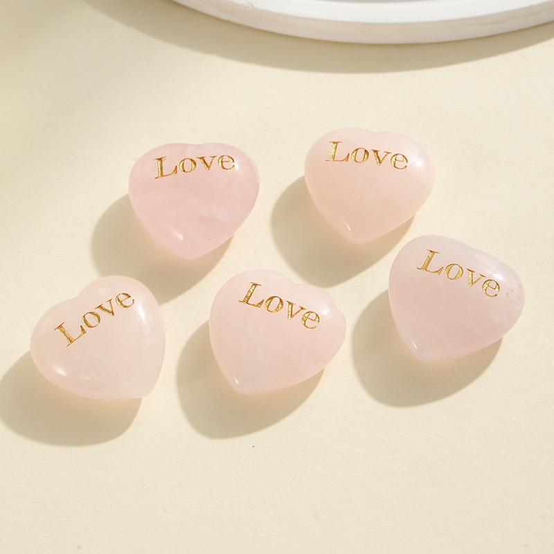 Natural Pink 30mm Heart-Shaped Engraved Crystal Pocket Stone Ornament