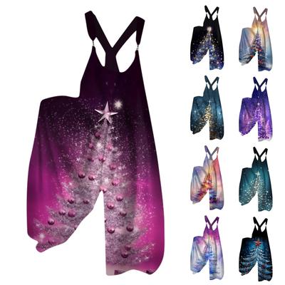 Women's Christmas Overalls Small Fresh Star Christmas Tree Print Retro Jumpsuit