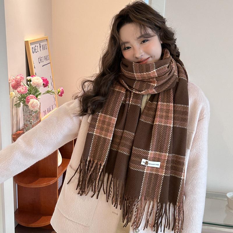 Retro style high-end atmosphere plaid scarf women's autumn and winter versatile imitation cashmere scarf shawl