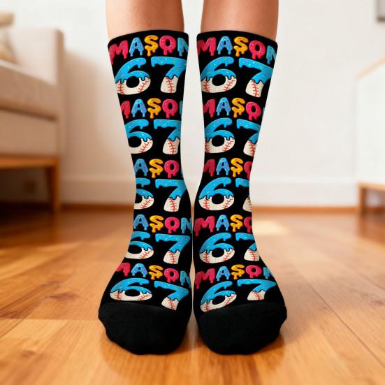 Mason 67 Baseball Socks Funny Cream Drips Six Seven Socks Stretchy Colorful Socks Birthday Xmas Gift for Women Friends