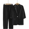 Spring Summer Women Cotton Linen Blazer Suit Solid Notched Long Sleeve Coat+Pants 2pcs Leisure Loose All-Matched Female Sets