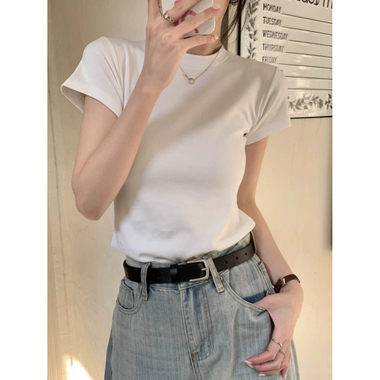 

Women s Slim-Fit Short-Sleeve Cotton T-Shirt – New Summer Design, Hot Girl Style, Regular Shoulder, Versatile Base Layer. XL [110-130 Jin]