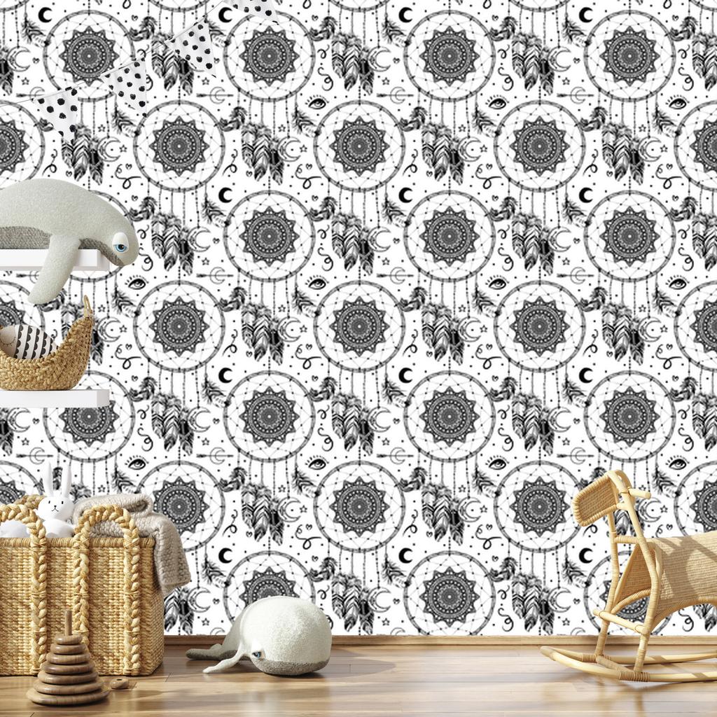 Black and white dream catcher wallpaper for living room and bedroom 50x1000