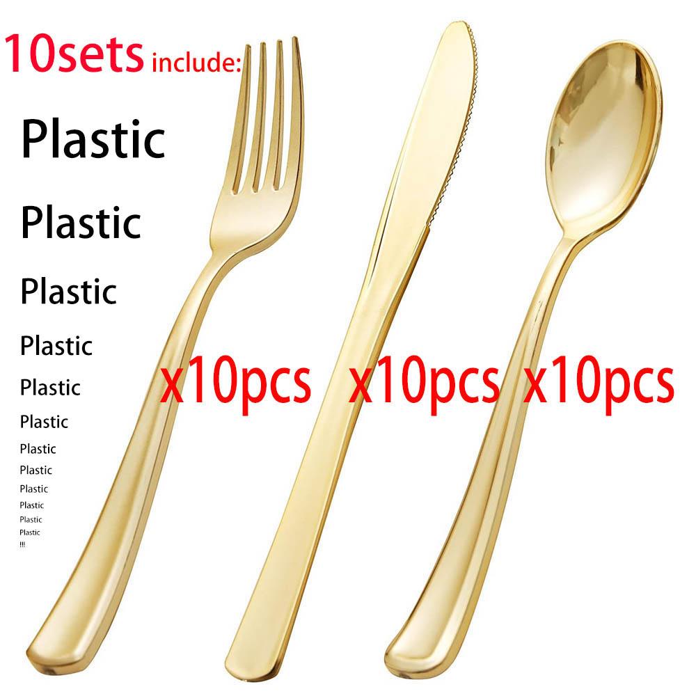 

Gold Plastic Silverware - Disposable Gold Utensils - Heavyweight Plastic Cutlery set- Forks, Spoons, Knives