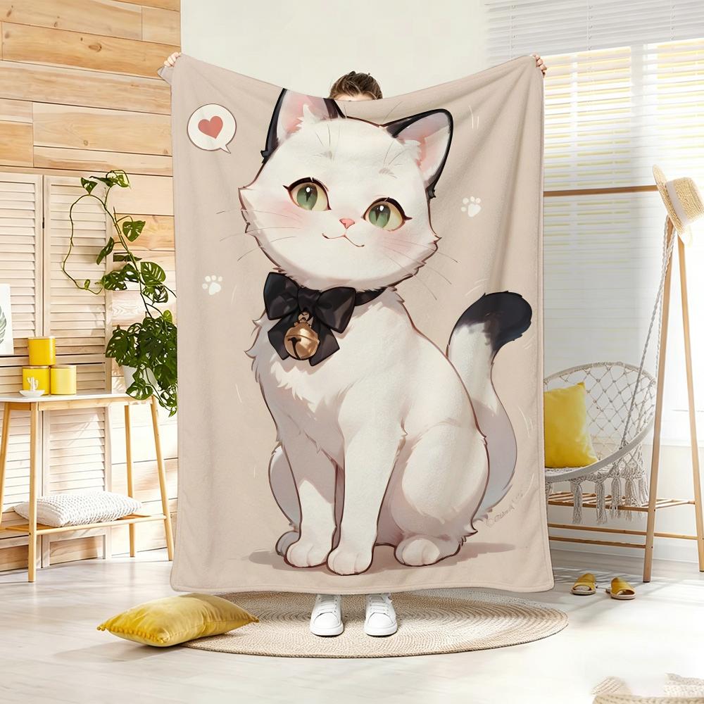 Pastel Healing Design Spiritual Cat Throw Lightweight Flannel Blanket Soft Skin-Friendly For Summer Cooling