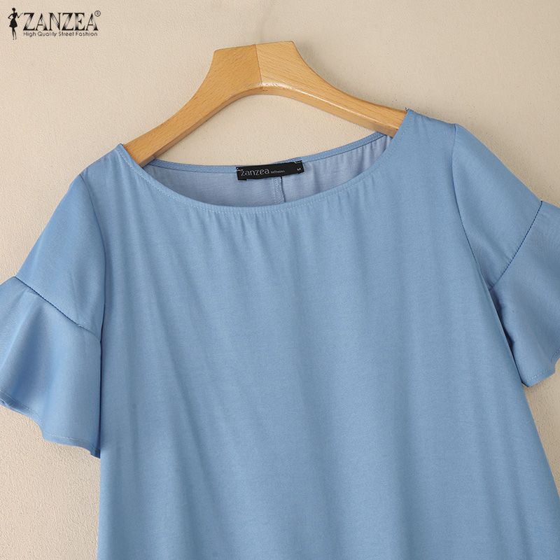 ZANZEA Women Casual Round Neck Short Sleeve Loose Lace Splice Dress