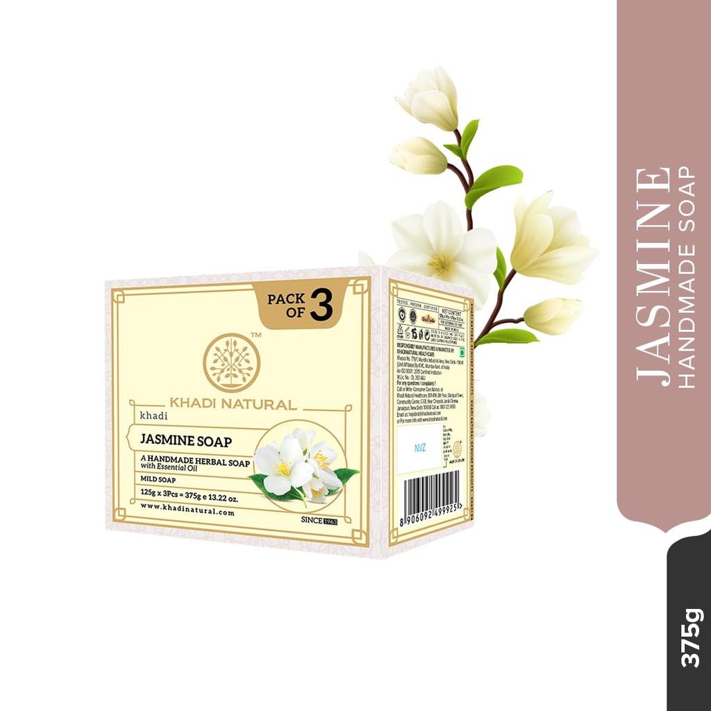 KHADI NATURAL Jasmine Soap Herbal Bathing Bar Floral Scent Refreshing Aroma Skin Texture Pack Of1 125 G Each X 3 Pcs