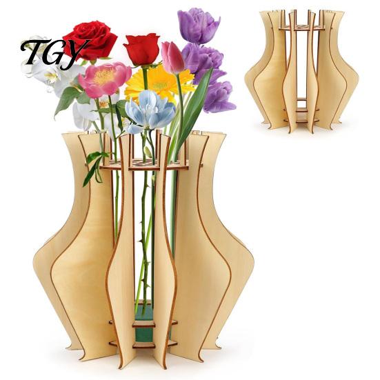 DIY Floral Arrangement Holder Wooden Puzzle Flower Vase, Display Stand for Placing Flowers & Eco Friendly Wood Decor Artificial Flowers, Suitable