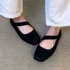French small fragrant style square head pig nose shallow mouth flat bottom diagonal word with ballet single shoes women's spring Mary Jane shoes