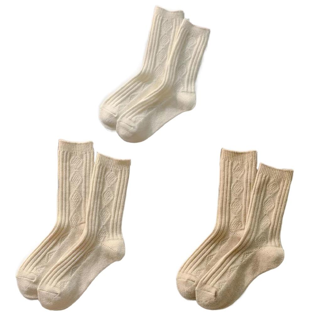 3Pairs Stripe Plush Socks Soft Thicken Warm Socks Cute Wool Lattice Socks  Women