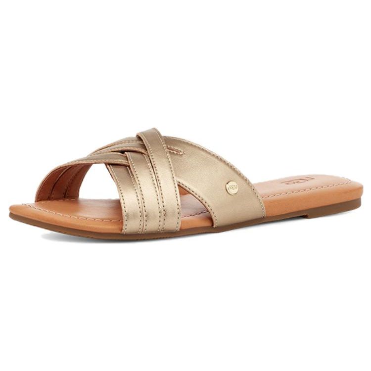 UGG Leather Cross Comfortable Slide Sandals Women Footwear Metallic 1142712-GLDM