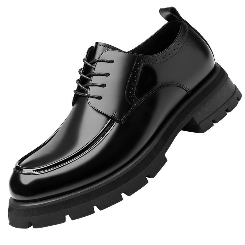 Inner heightening leather shoes men's spring and autumn new business dress shoes genuine leather patent leather glossy groom wedding shoes