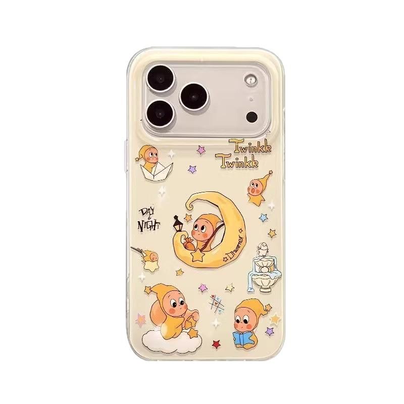 Cartoon Moon Star Human Design Phone Case IPhone 17 Pro Max 16 Series Soft TPU Shockproof Full Cover