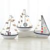 Nautical Wooden Sailboat Models Coastal Beach Style Blue White Ship Tabletop Figurine for Home Living Room Office Farmhouse Decor