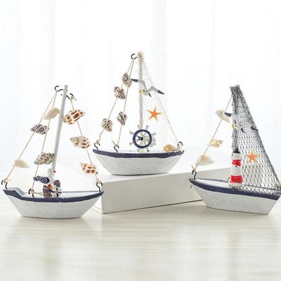 Nautical Wooden Sailboat Models Coastal Beach Style Blue White Ship Tabletop Figurine for Home Living Room Office Farmhouse Decor