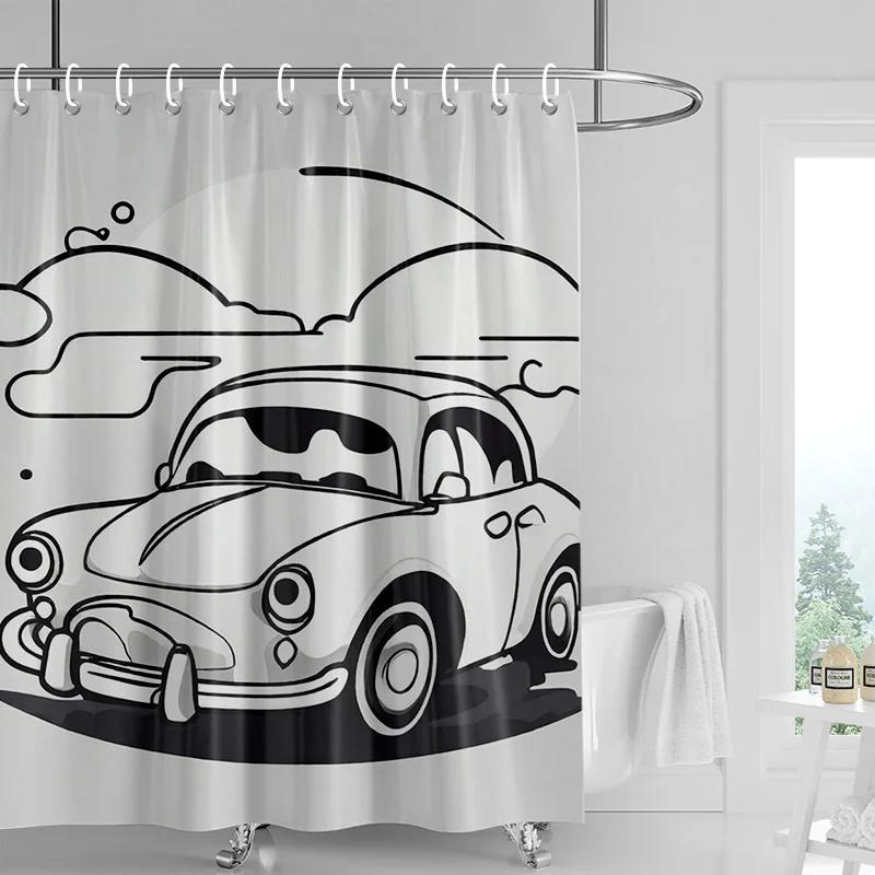 Tenda da Doccia con Motivo Auto Tenda Impermeabile per Separazione Bagno Ganci per Tenda da Doccia per Bagno