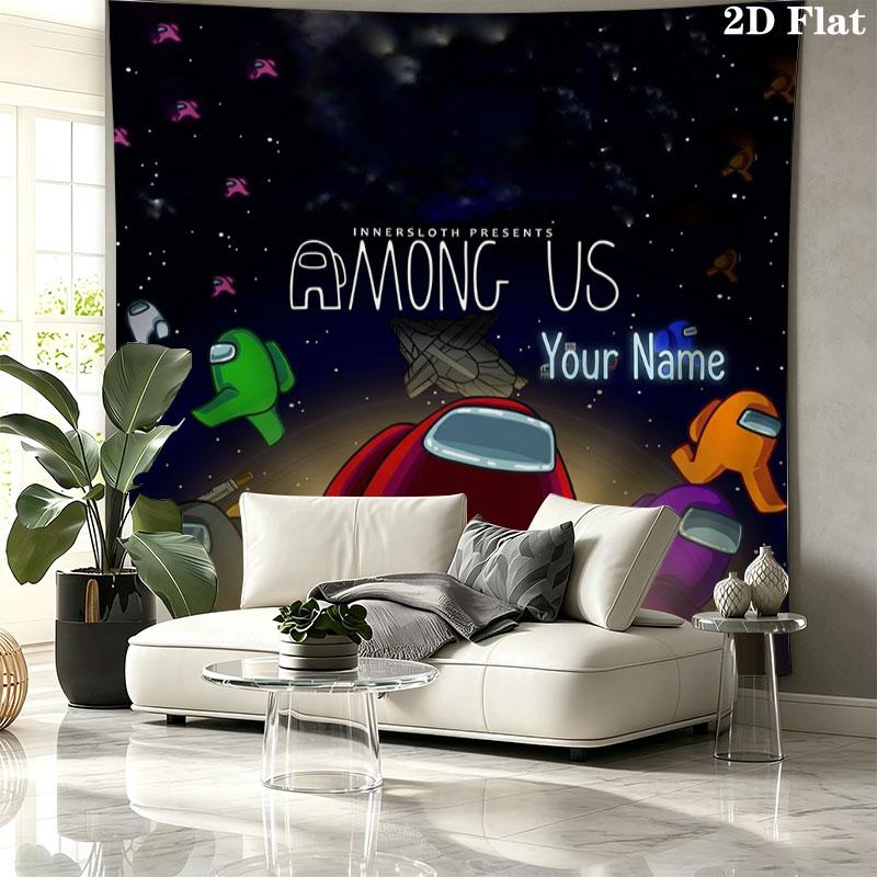 Among Us Custom Name Wall Tapestry Aesthetic Wall Hanging Printed Fabric Blanket Decorative Tapestries for Bedroom Living Room Home Decor