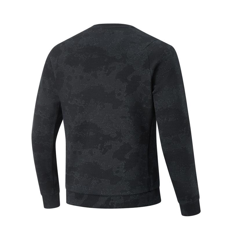 Li-Ning Solid Color Casual Crew Neck Raglan Loose Comfortable Long Sleeve Sweatshirt Men Sweatshirt Black AWDU545-6