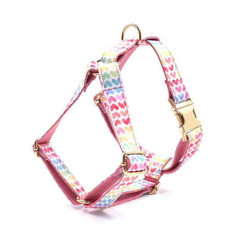 Engravable Cute Pink Heart Dog Harness with Gold Buckle Extra Small