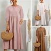 Summer New Solid Women Casual Dress Plus Size Fashion Lantern Sleeve Loose Dresses Female Retro Cotton and Linen Pocket Ladies Long Dress 24513