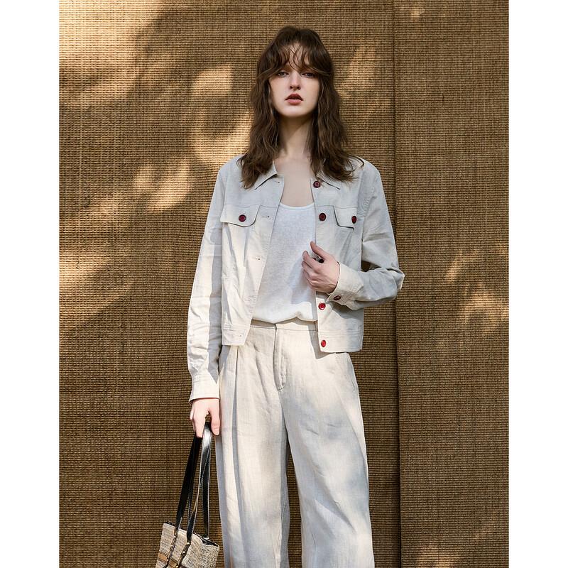 

Женская короткая полосатая куртка в корейском стиле из льна и хлопка XL