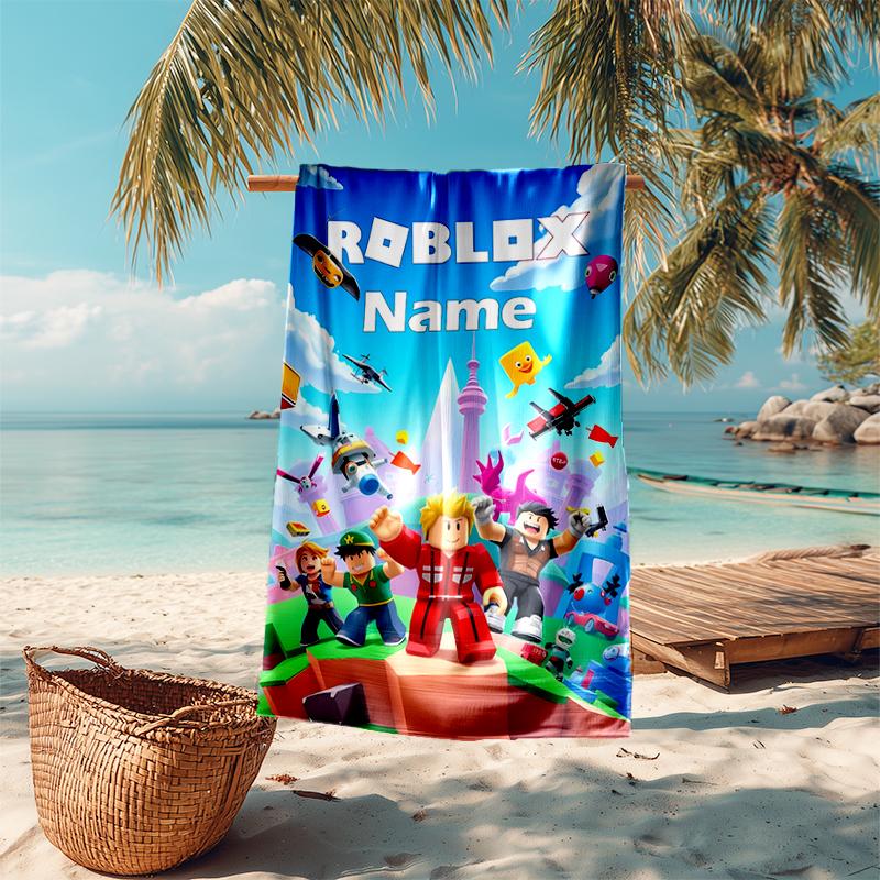 Personalized customized proof beach towel with gaming Roblox pattern - soft, absorbent,quick-drying,perfect swimming,camping&bathing