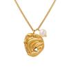 Abstract Art Irregular Pendant Freshwater Pearl Necklace for Women - Gold-Plated Titanium Steel