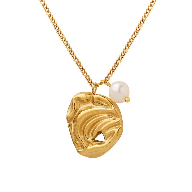 Abstract Art Irregular Pendant Freshwater Pearl Necklace for Women - Gold-Plated Titanium Steel