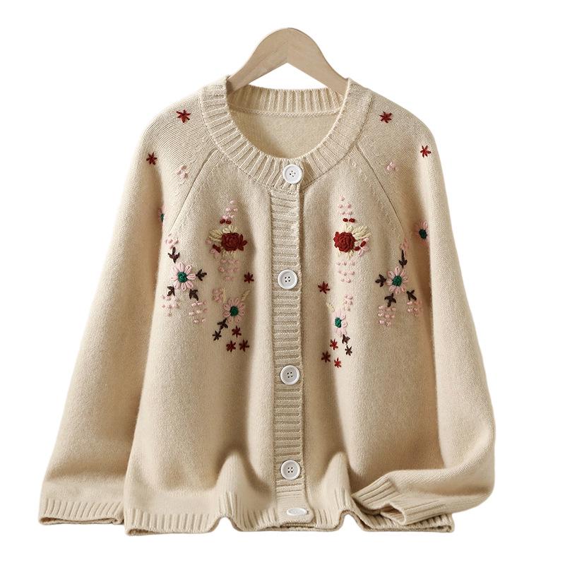 Women's Casual Five-Color Cashmere Blend Cardigan - Round Neck, Single-Breasted Knit Sweater