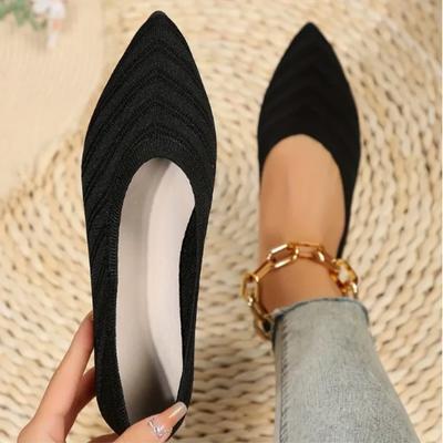 Chaussures plates à bout pointu pour femmes, chaussures à enfiler en tricot de couleur unie, chaussures décontractées et respirantes