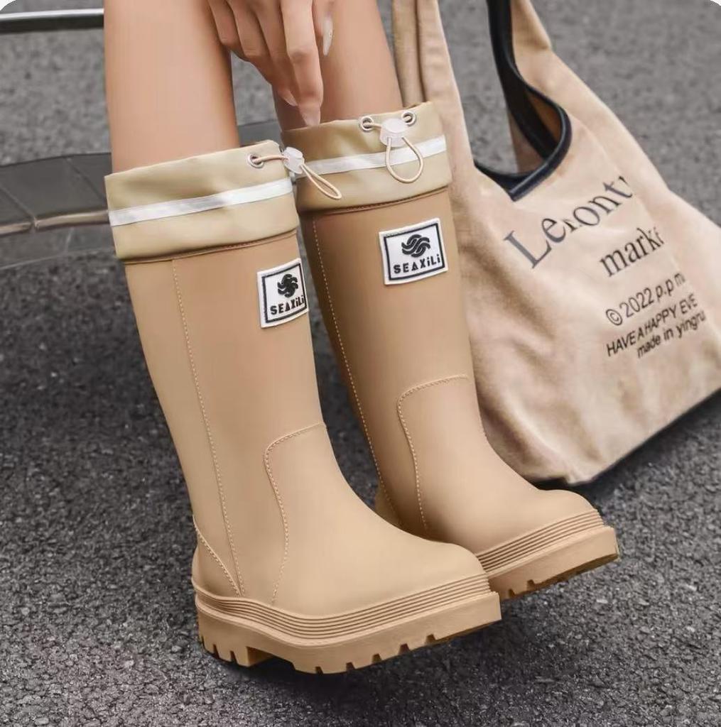 New women's rain shoes velvet medium tube outdoor waterproof thick-soled rubber shoes high tube fashion women's rain boots wear-resistant overshoes