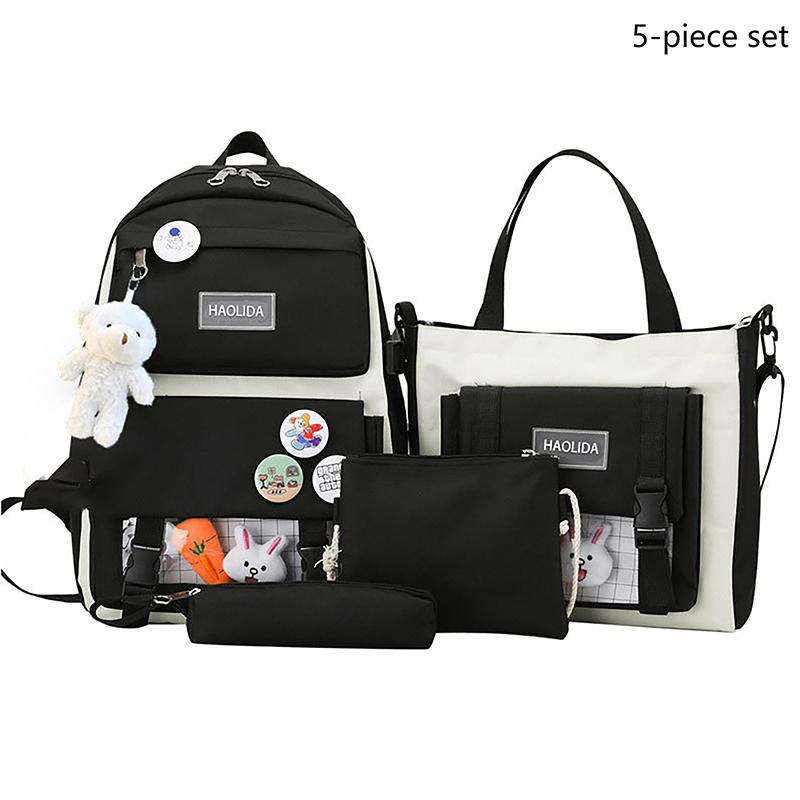Five Piece Set Student Schoolbag Transparent Backpack  Women Outdoor Portable Storage Bags Large Capacity Travel Bag Gift