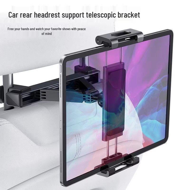 Rotating Telescopic Car Headrest Phone & Tablet Holder with Back Pillow for Rear Seat Entertainment