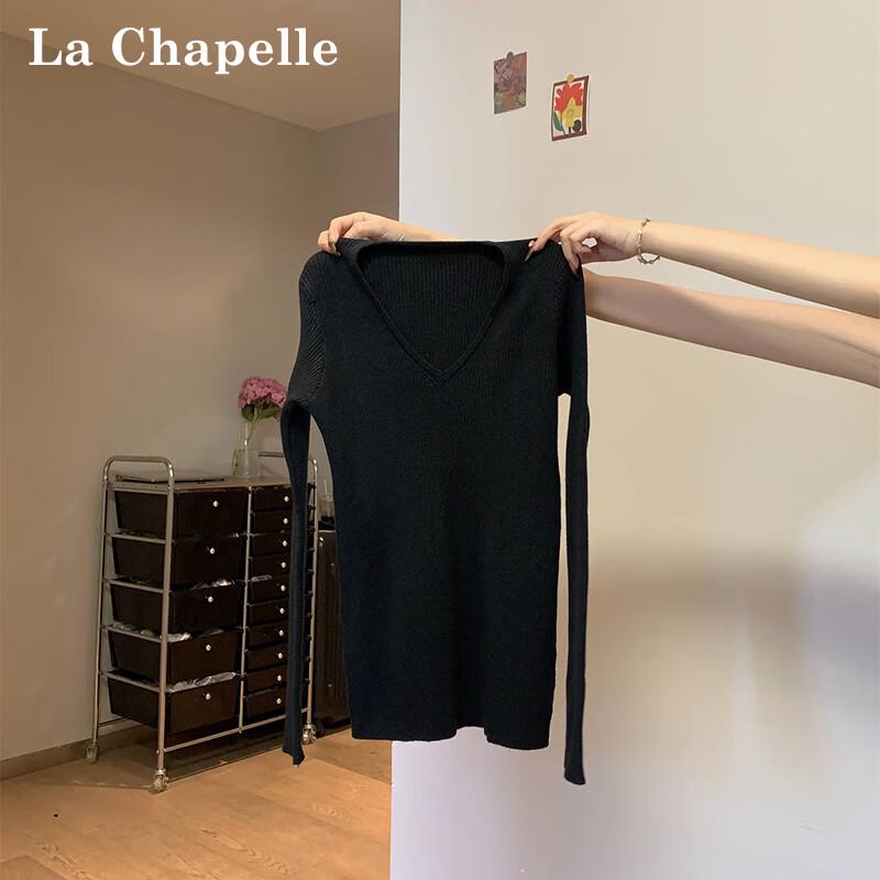 La Chapelle Women's Slim Fit V-Neck Knit Sweater