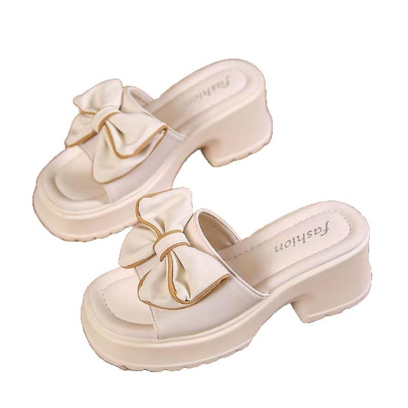 Bow one-word drag versatile platform slippers women wear new summer fashion slippers