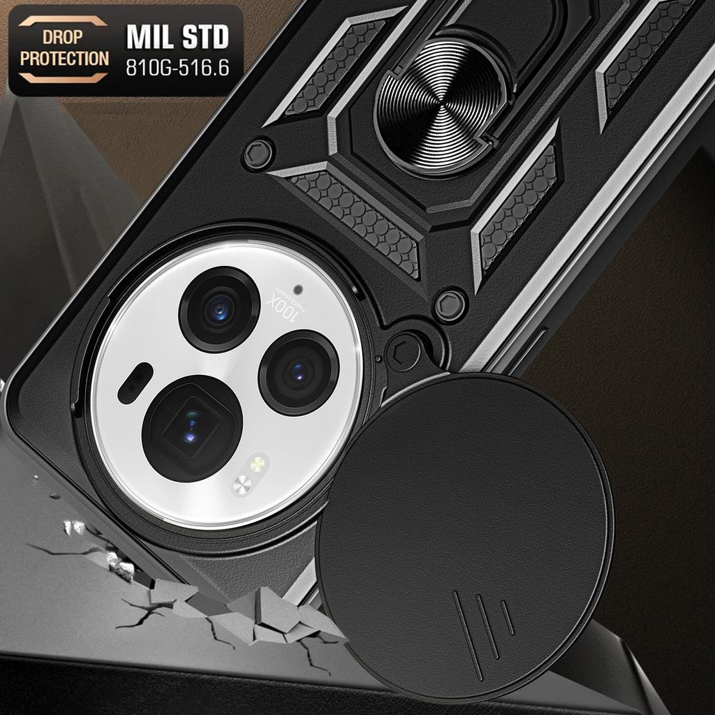 For Honor Magic6 Pro 5G Case Kickstand PC+TPU Phone Cover with Slide Lens Window