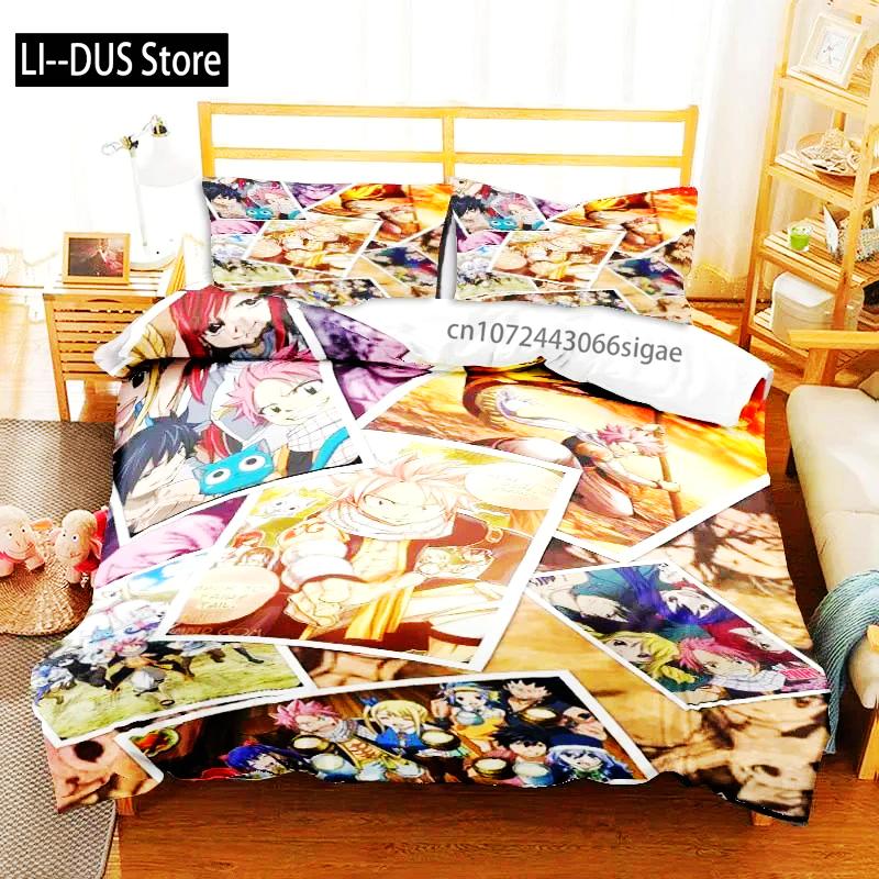 Zestaw pościeli 3D Anime Fairy Tail Zestaw trzyczęściowy na łóżko Poszwa na kołdrę Pojedyncze Podwójne Łóżko Queen Size Zestaw poszwy na kołdrę Sypialnia dla dorosłych chłopców