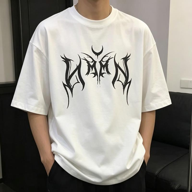 Gothic Letter Print Tshirt Unisexs Casual Hiphop Short Sleeve Tee Streetwea vintage