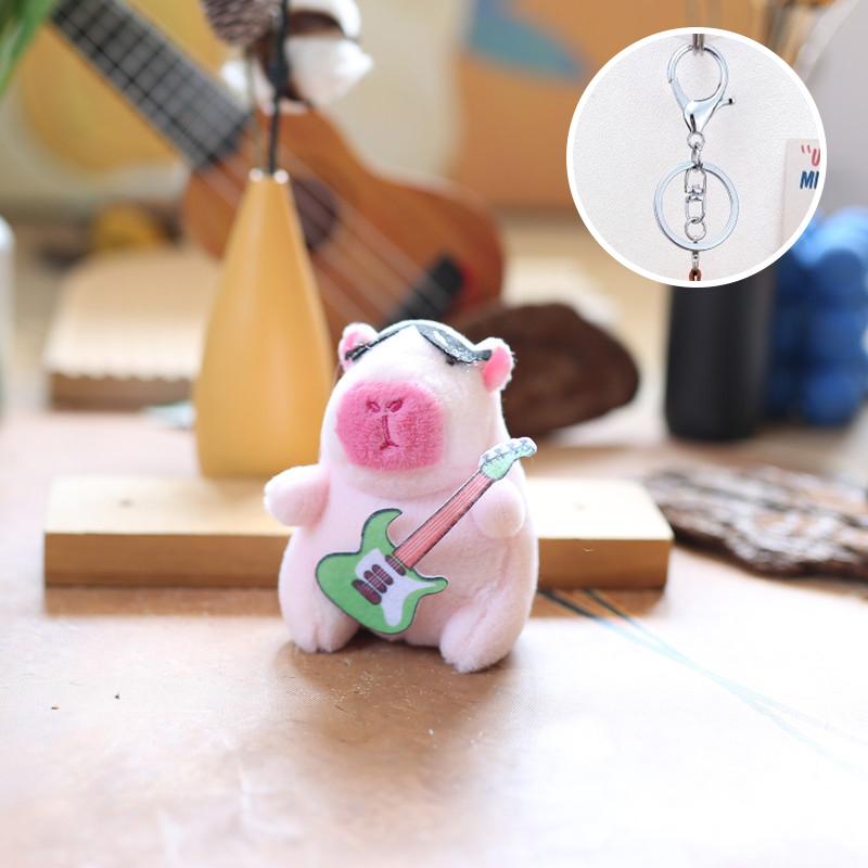 Guitar Kapibala Plush Toy Cartoon Capybara Pendant Soft Stuffed Doll Keychain Car Key Ring Backpack Bag Decor