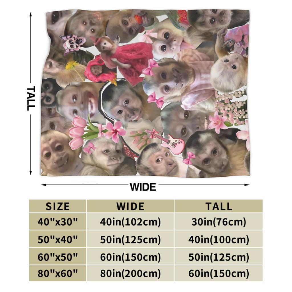 Funny Monkey Cartoon Blanket Multi-size Soft and Lightweight Throw Blankets for Couch Sofa and Bed