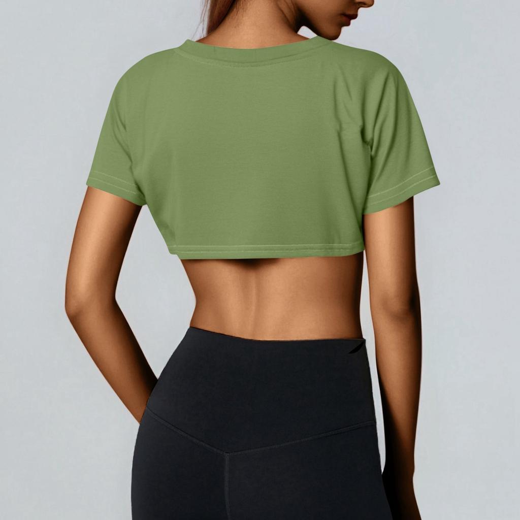 Damen Zweier Yuan Farbe Brust Kurz T-Shirt Niedlich Tag Sexy Crop Kurzarm T-Shirt