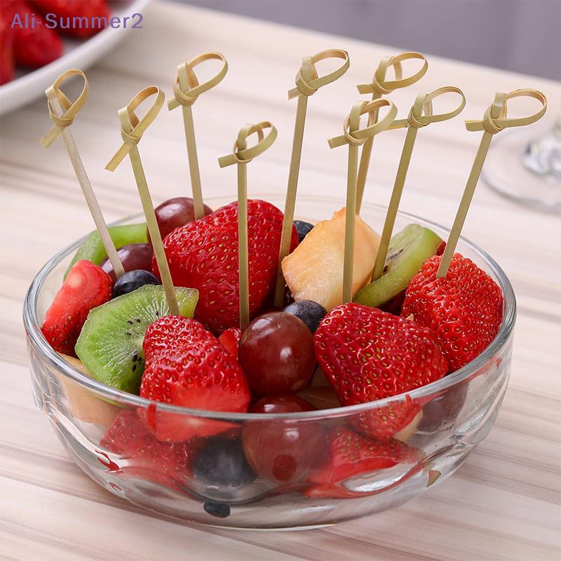 {MXX} 100Pcs Bamboo Skewers Barbeque Bar Tool Kitchen Cocktail Picks Disposable Bamboo Knot Skewers Fruit Forks Stick  Party