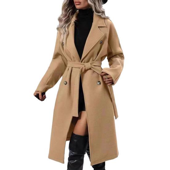 Women's Mid Length Wool Coat Double Breasted Trench Coat Long