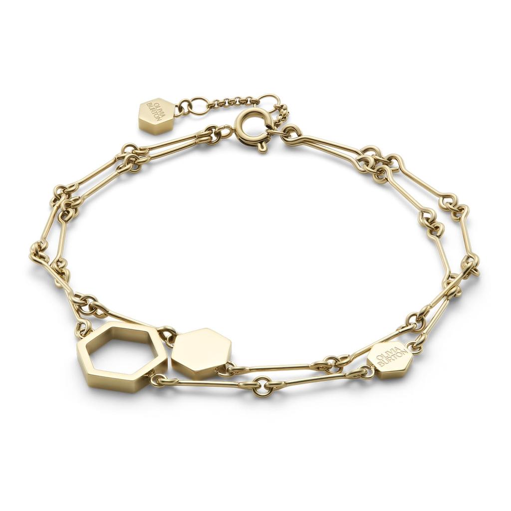 Olivia Burton Signature Honeycomb Classic Double Chain Gold Bracelet Women's (24100308)