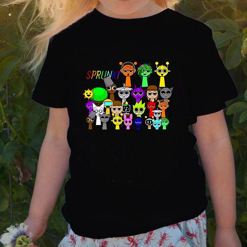 

2025 Горячая детская футболка Sprunki Детская мода Повседневная мультяшная футболка Incredibox Мальчики Круглый вырез Короткий рукав Одежда для малышей Девочки Летняя одежда 140