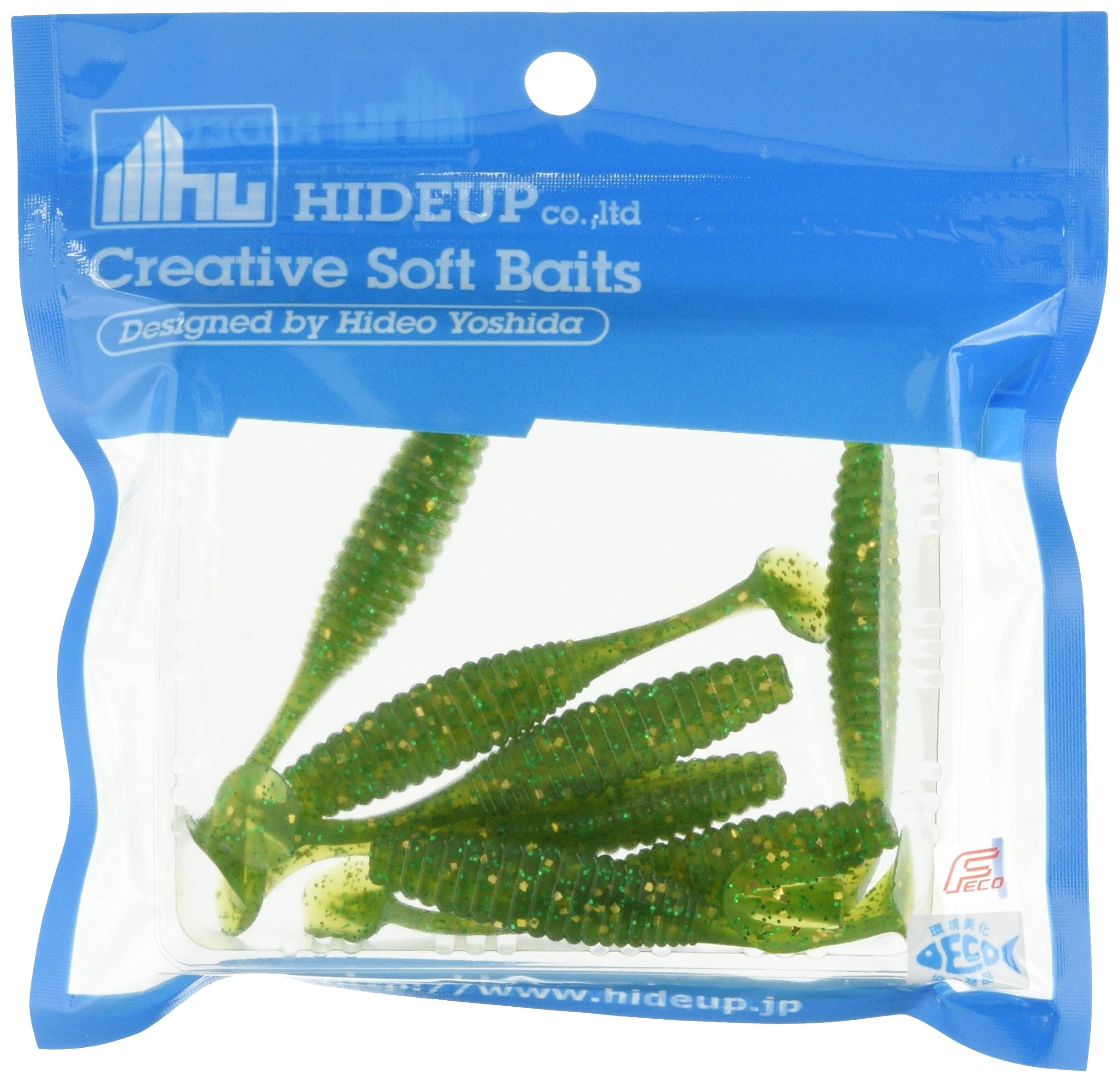 HIDEUP Stagger Original Chart Flake Lure 2.5-inch Worm, Green/Gold #111